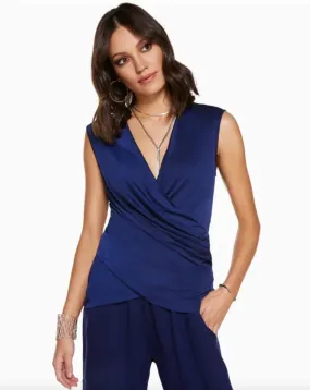Adelina Wrap Crossover Top - Spring Navy