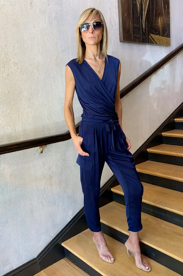 Adelina Wrap Crossover Top - Spring Navy