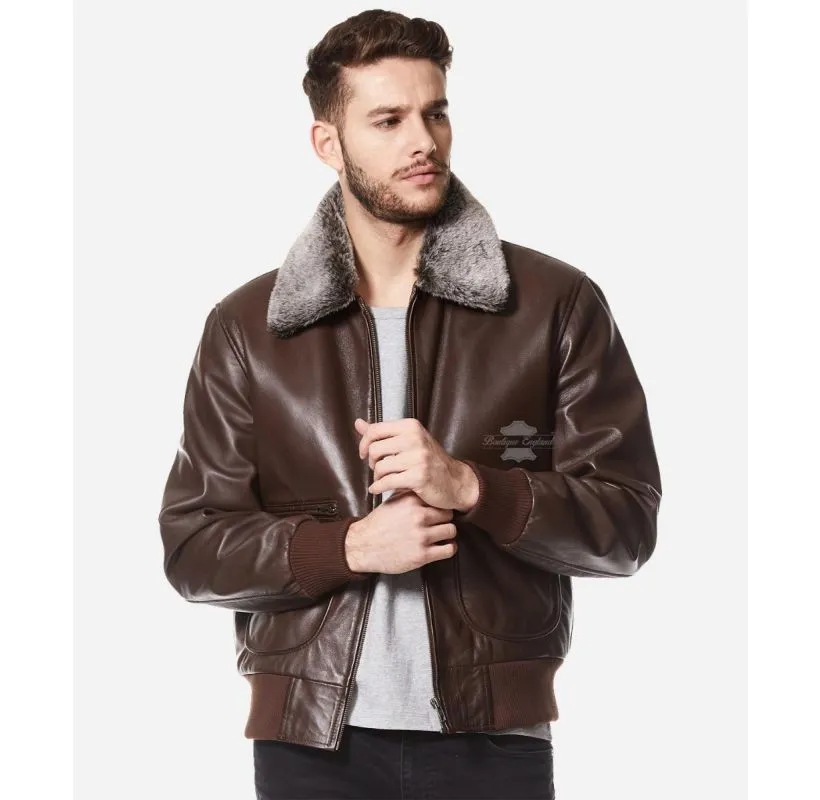 AIR FORCE Aviator Leather Jacket Fur Collared Leather BOMBER