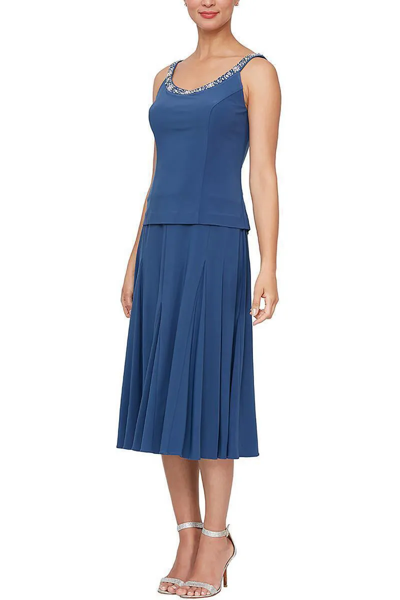 Alex Evenings Embellished Scoop Neck Sleeveless Popover A-line Matte Jersey Dress With Matching 3/4 Sleeve Jacket