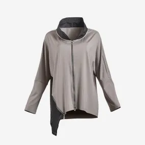 ASYMMETRICAL STAND UP COLLAR JERSEY JACKET