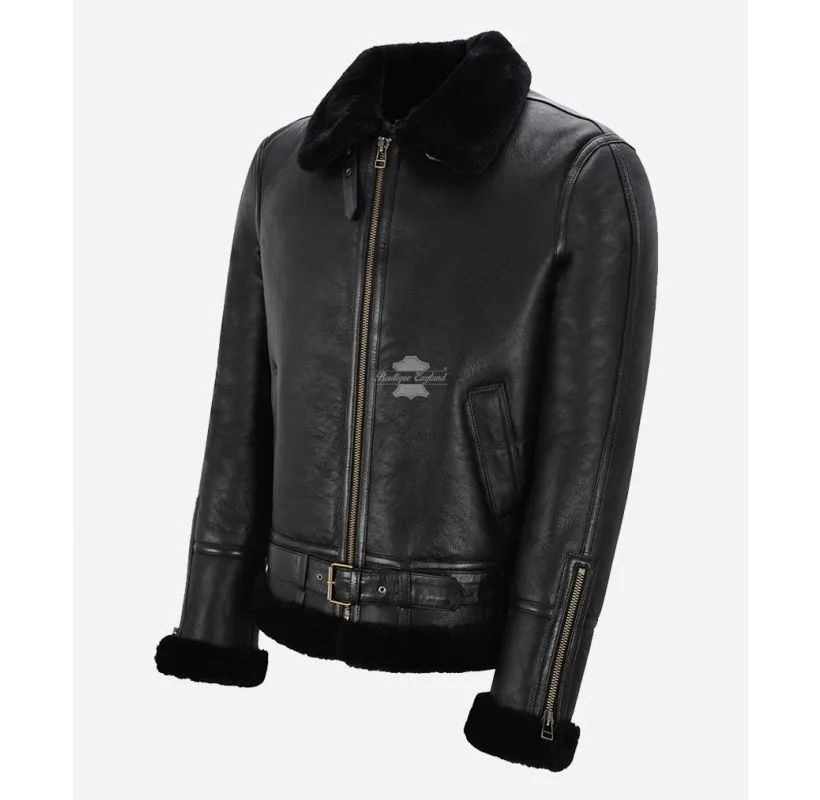 AVIATOR'S Choice Classic Men's Black Sheepskin Shearling Bomber Jacket