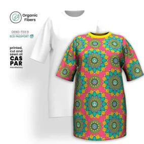 BLOOM WITH PEACE mint pink - T-shirt dress (organic cotton)