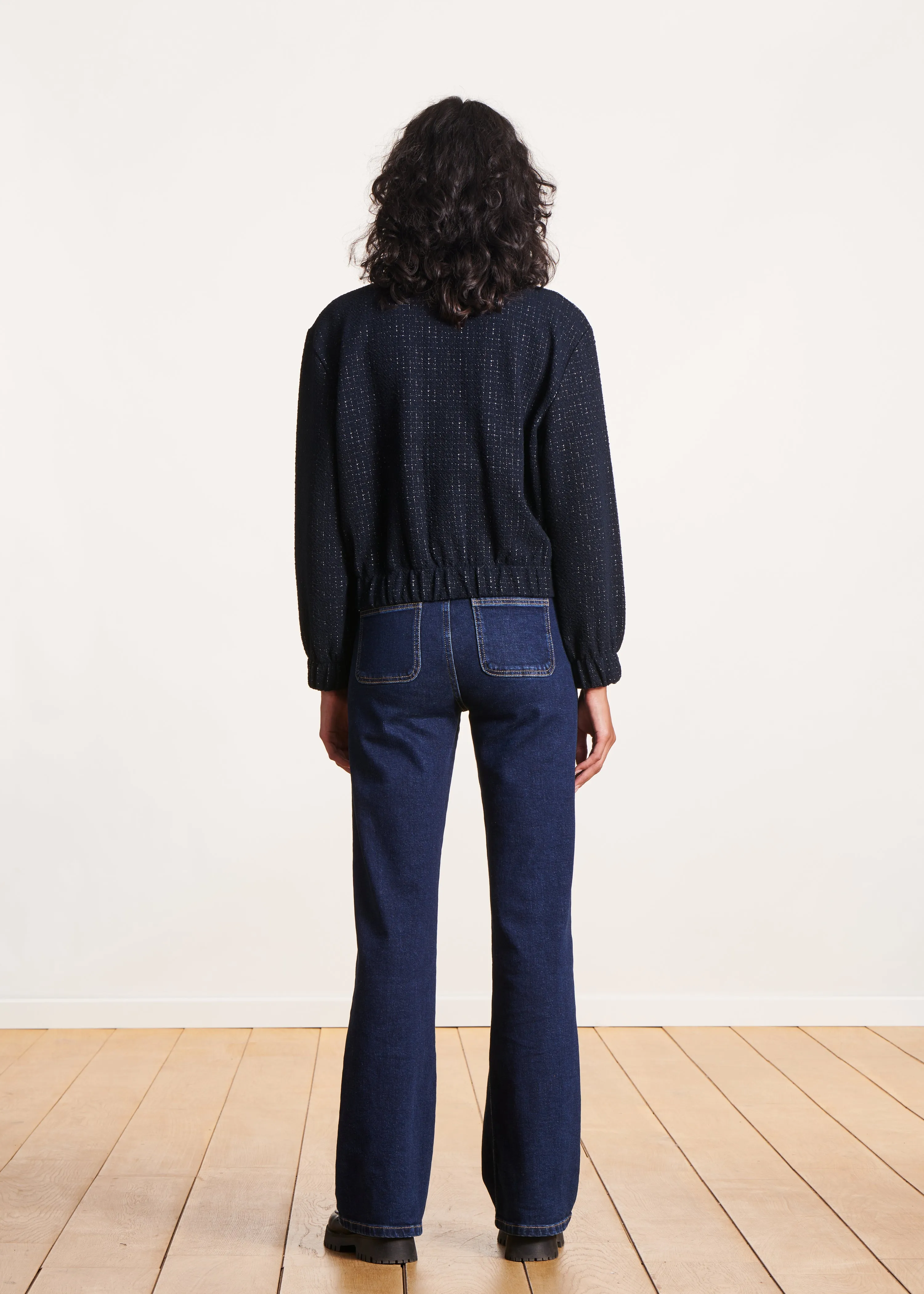 Blouson bomber bleu foncé en coton biologique