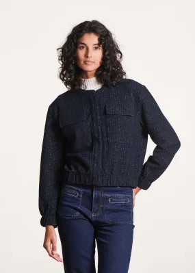 Blouson bomber bleu foncé en coton biologique