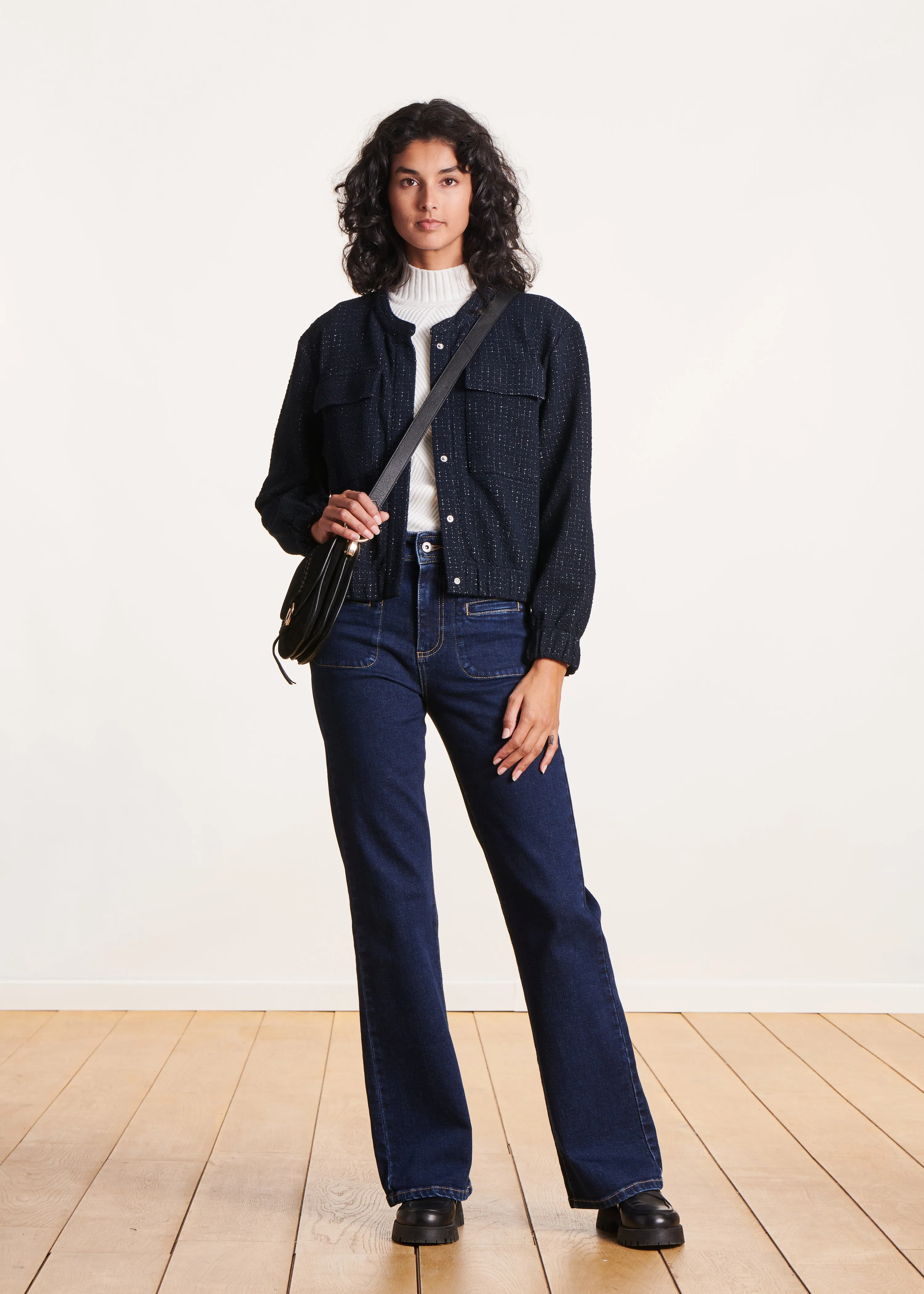 Blouson bomber bleu foncé en coton biologique