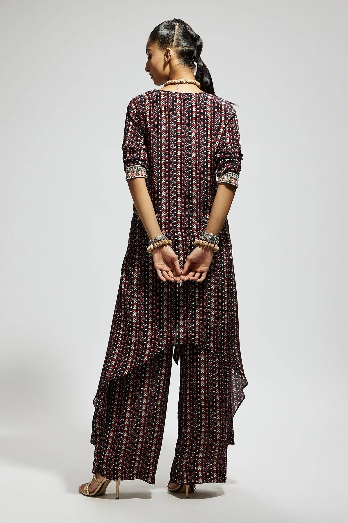 Blue Boho Print Front Tie up Tunic