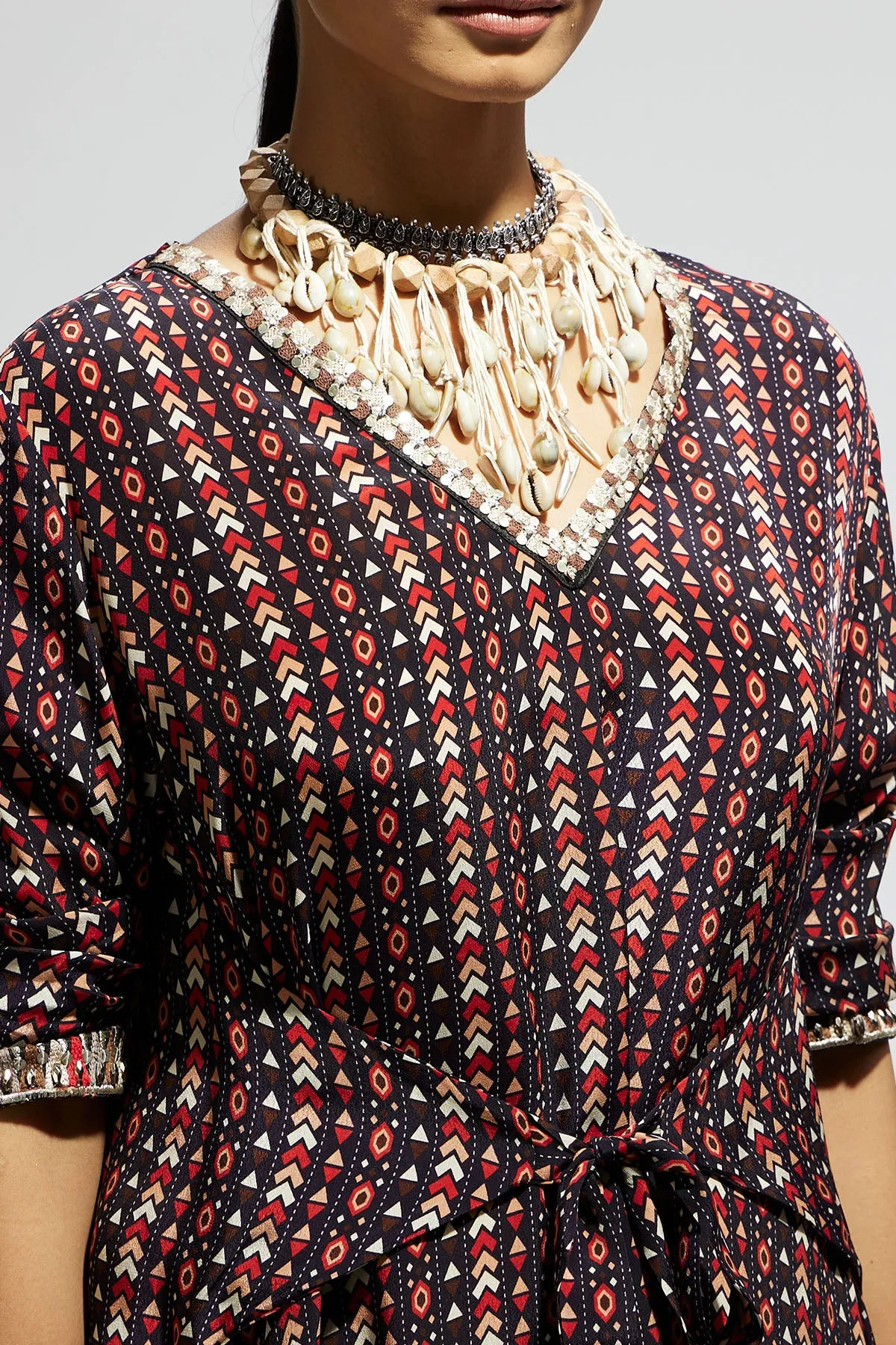 Blue Boho Print Front Tie up Tunic