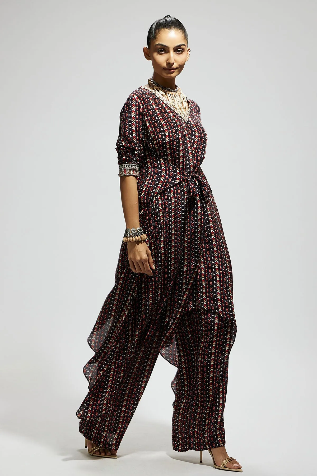 Blue Boho Print Front Tie up Tunic