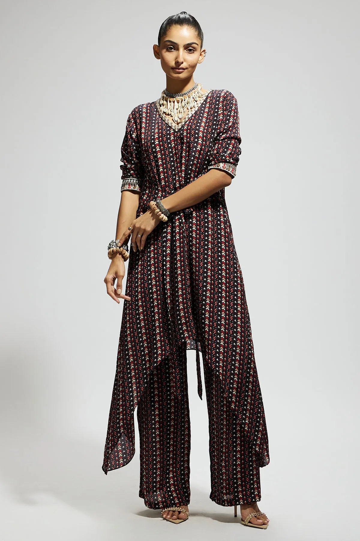 Blue Boho Print Front Tie up Tunic