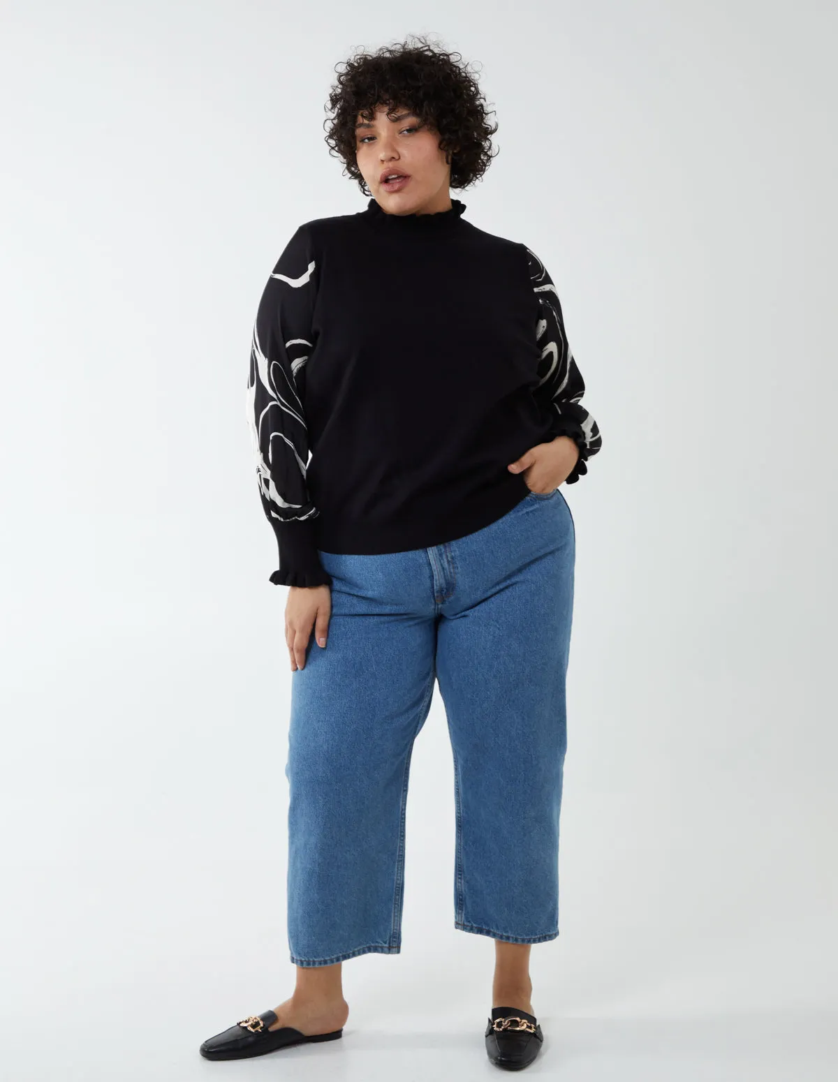 Curve Marble Sleeve Frill Jumper