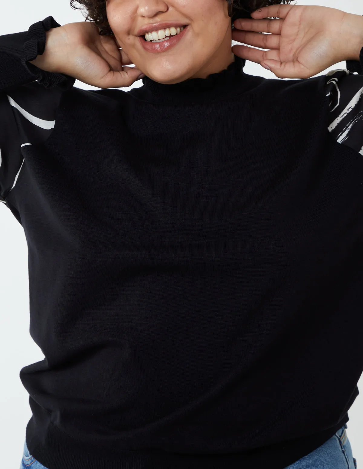 Curve Marble Sleeve Frill Jumper