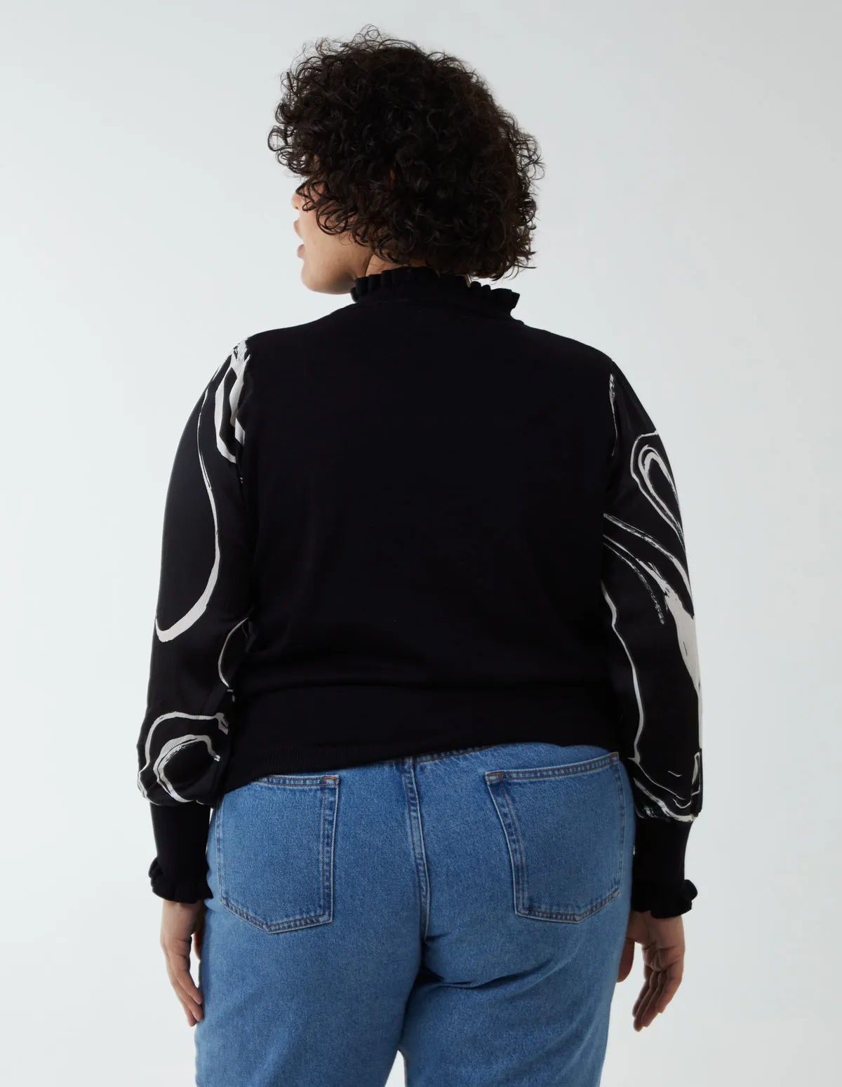 Curve Marble Sleeve Frill Jumper