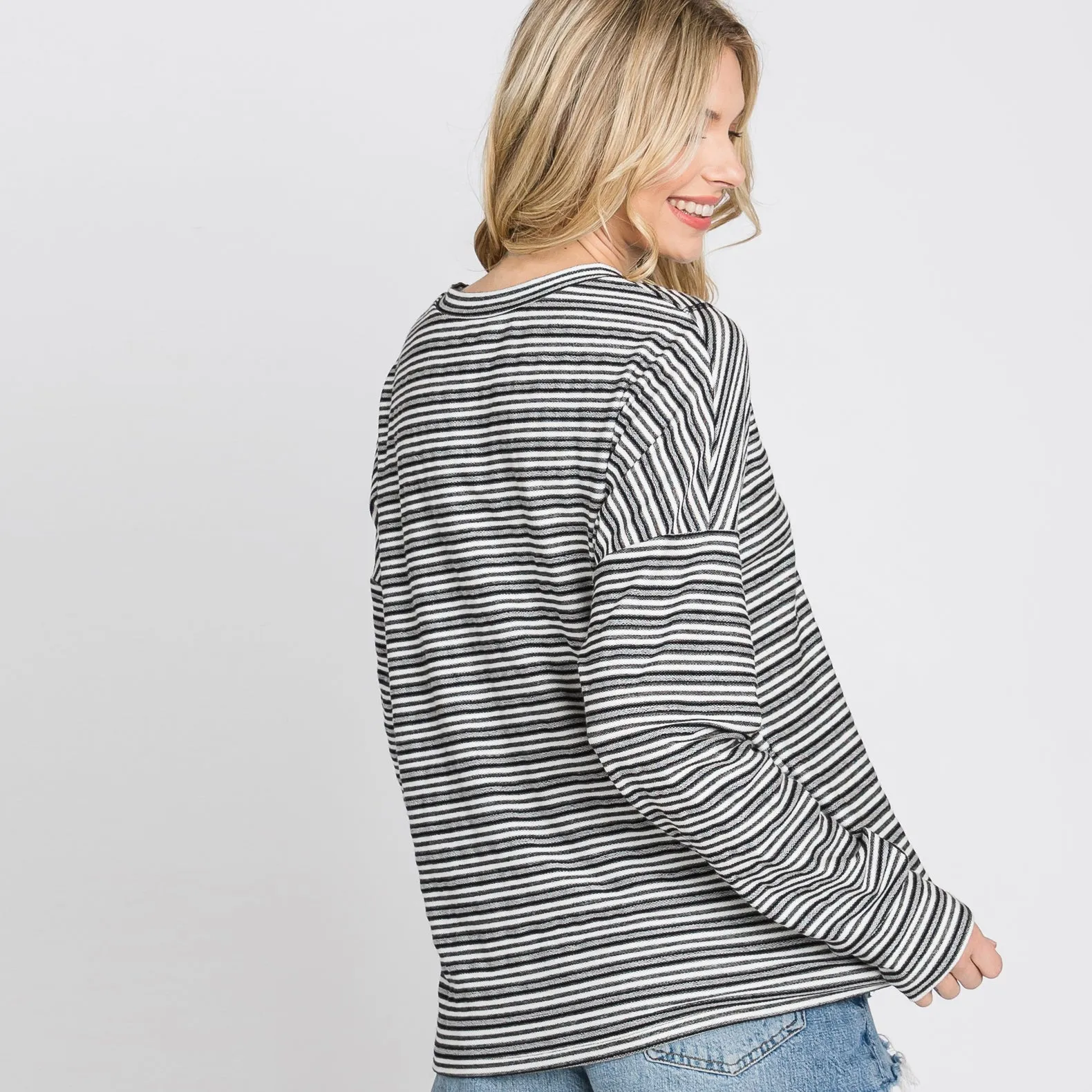 Inside-Out Stitch Stripe Sweater Top