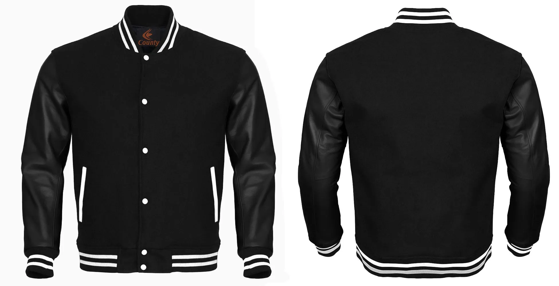 Letterman Jacket Black Body and Black Leather Sleeves Custom Varsity Jackets