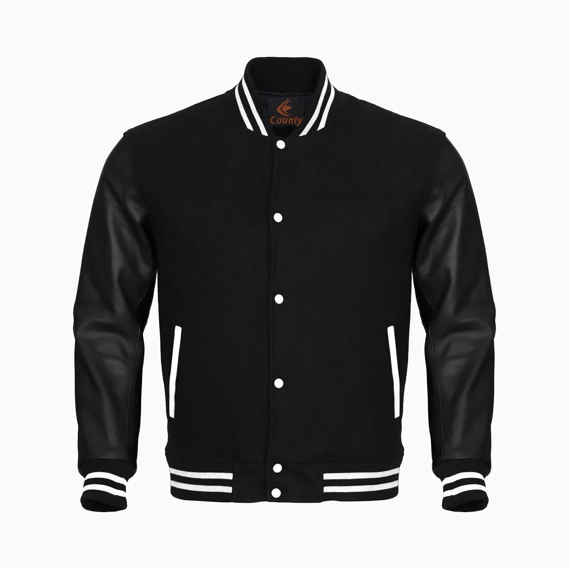 Letterman Jacket Black Body and Black Leather Sleeves Custom Varsity Jackets