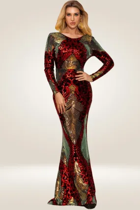 Long sleeve Red Sequin Dress