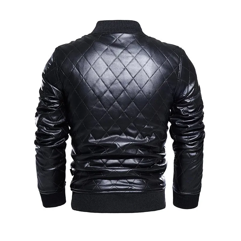 Mens Bishop Quilted Genuine Lambskin Leather Bomber Jacket