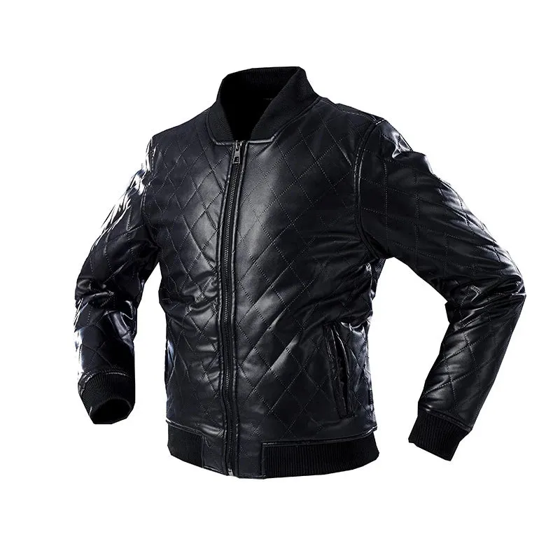 Mens Bishop Quilted Genuine Lambskin Leather Bomber Jacket