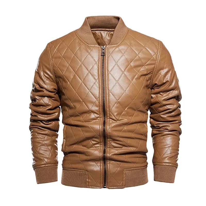 Mens Bishop Quilted Genuine Lambskin Leather Bomber Jacket