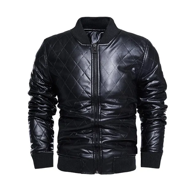 Mens Bishop Quilted Genuine Lambskin Leather Bomber Jacket