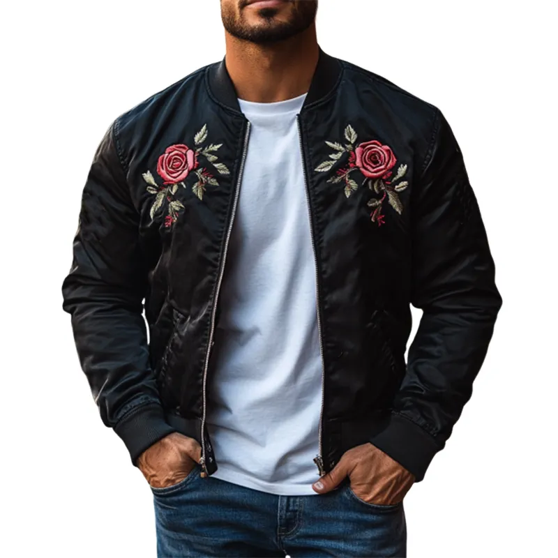 Men's Classic Casual Embroidered Flight Jacket 92247434K