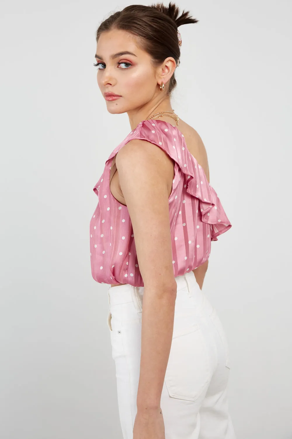 One Shoulders Satin Crop Top
