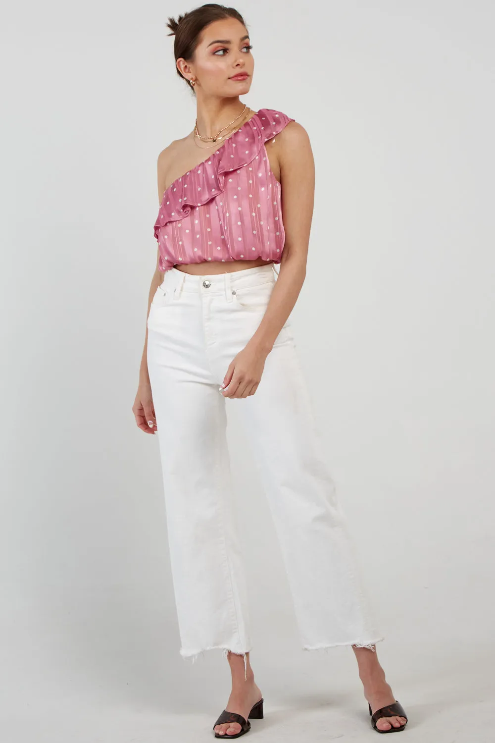 One Shoulders Satin Crop Top