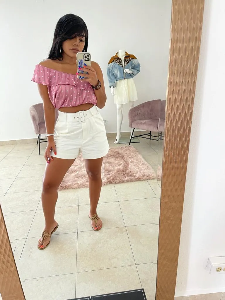 One Shoulders Satin Crop Top