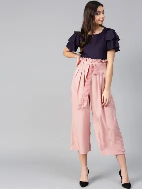 Purple Layered Top & Peach Trouser Set (Sku- BLMG7826)
