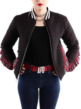Quilted Bomber Jacket with Plaid Ruffle