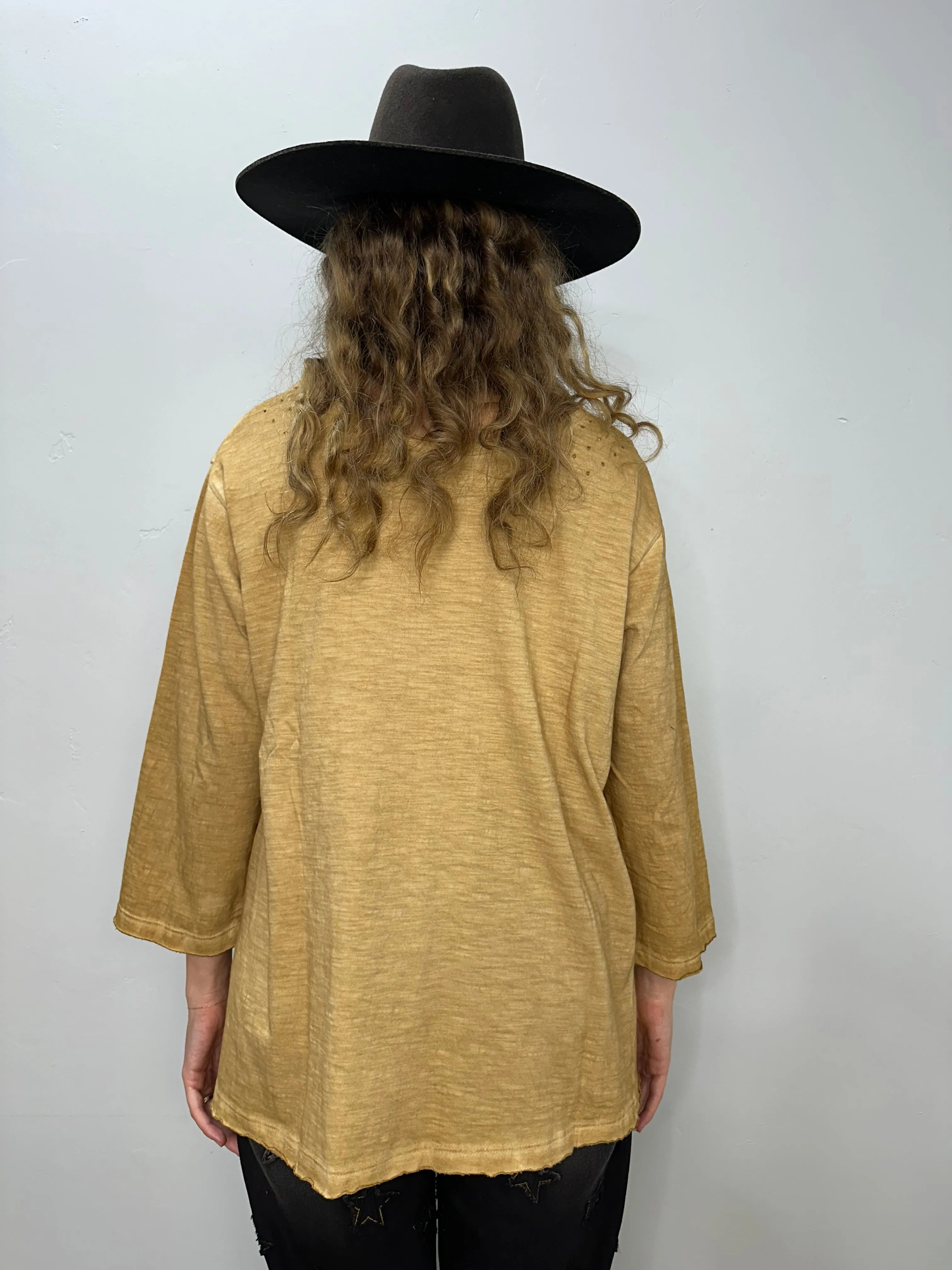 Retro Printed Distressed Tea-dye Tee - One Size