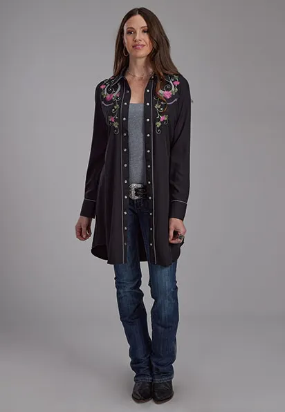 Roper Women's Black Retro Twill Embroidered Yoke Western Shirt Dress 0040-0763