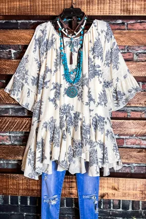 SUNSET CHASER BOHO SWING OVERSIZED TUNIC IN BEIGE & NAVY