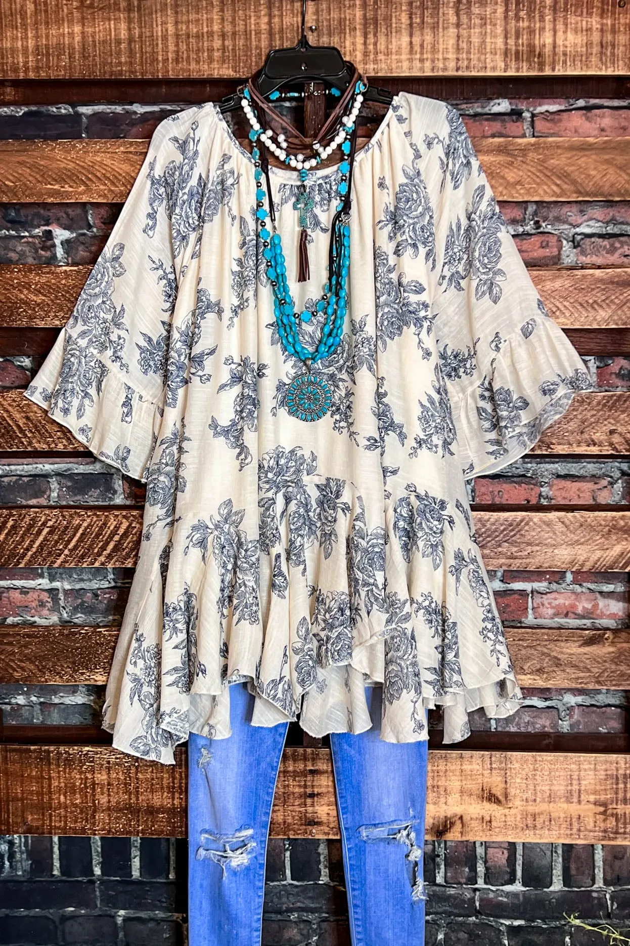 SUNSET CHASER BOHO SWING OVERSIZED TUNIC IN BEIGE & NAVY