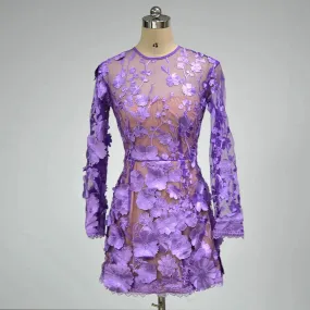 Trend4us Women's Floral Embroidered Lace Applique Mini Dress