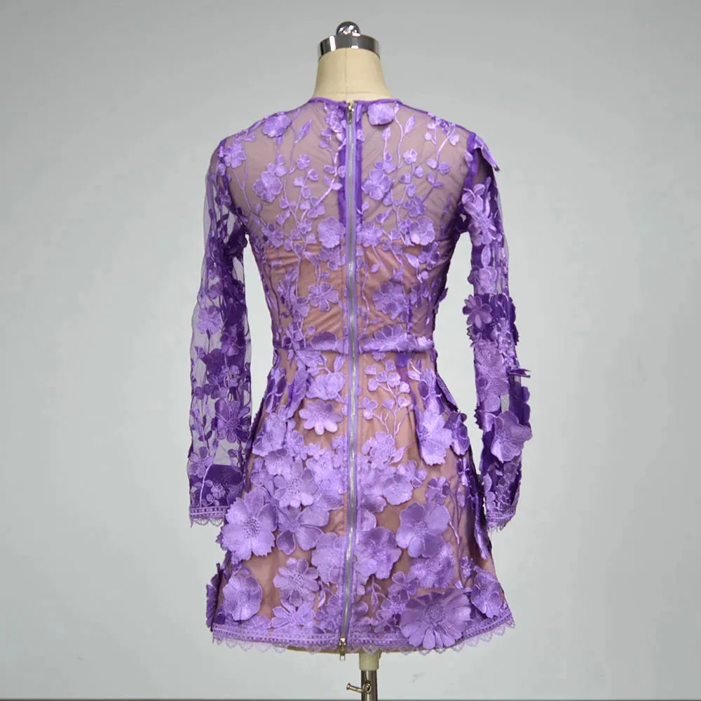 Trend4us Women's Floral Embroidered Lace Applique Mini Dress
