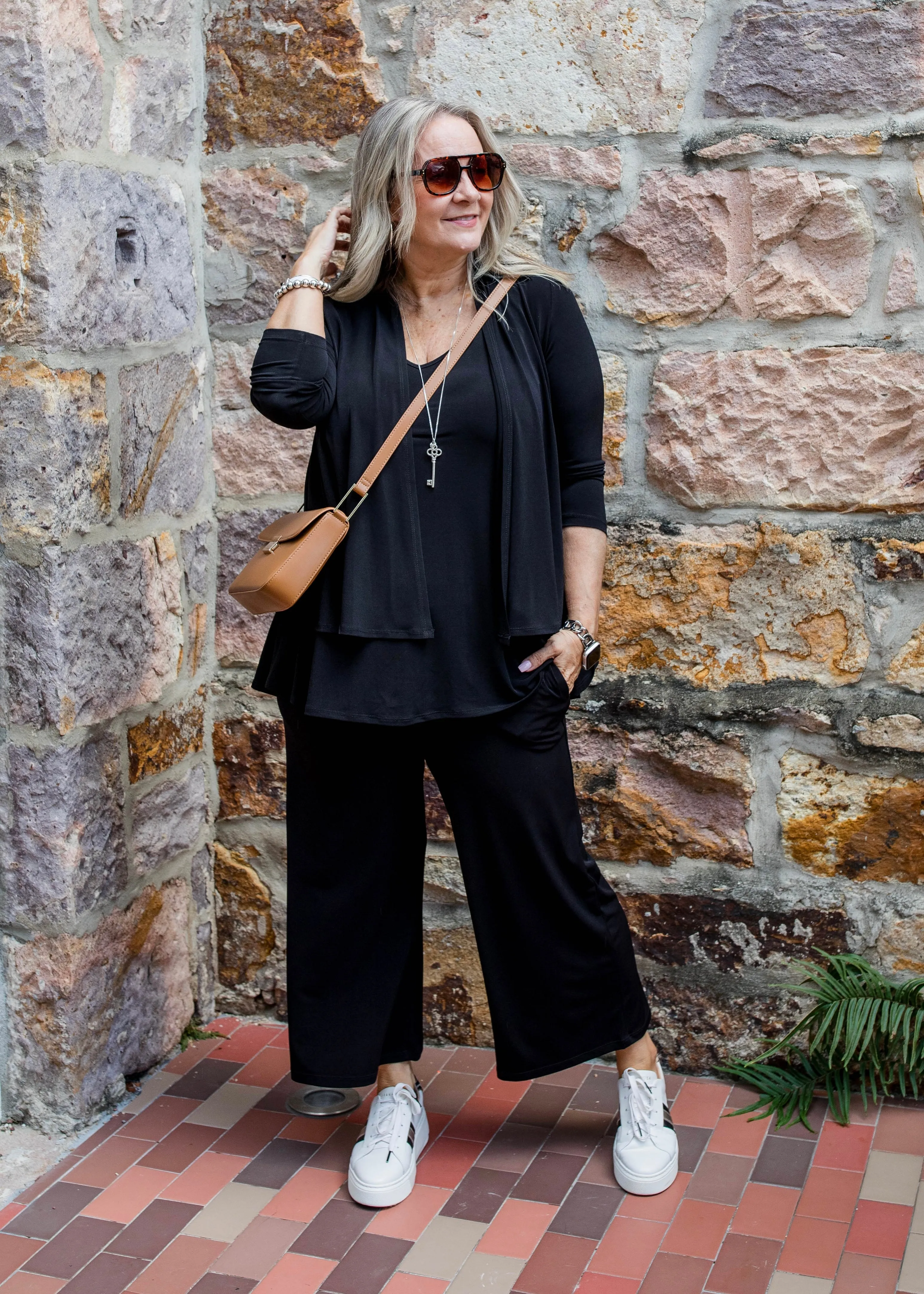 Twinnie jersey swing jacket and tank set in black