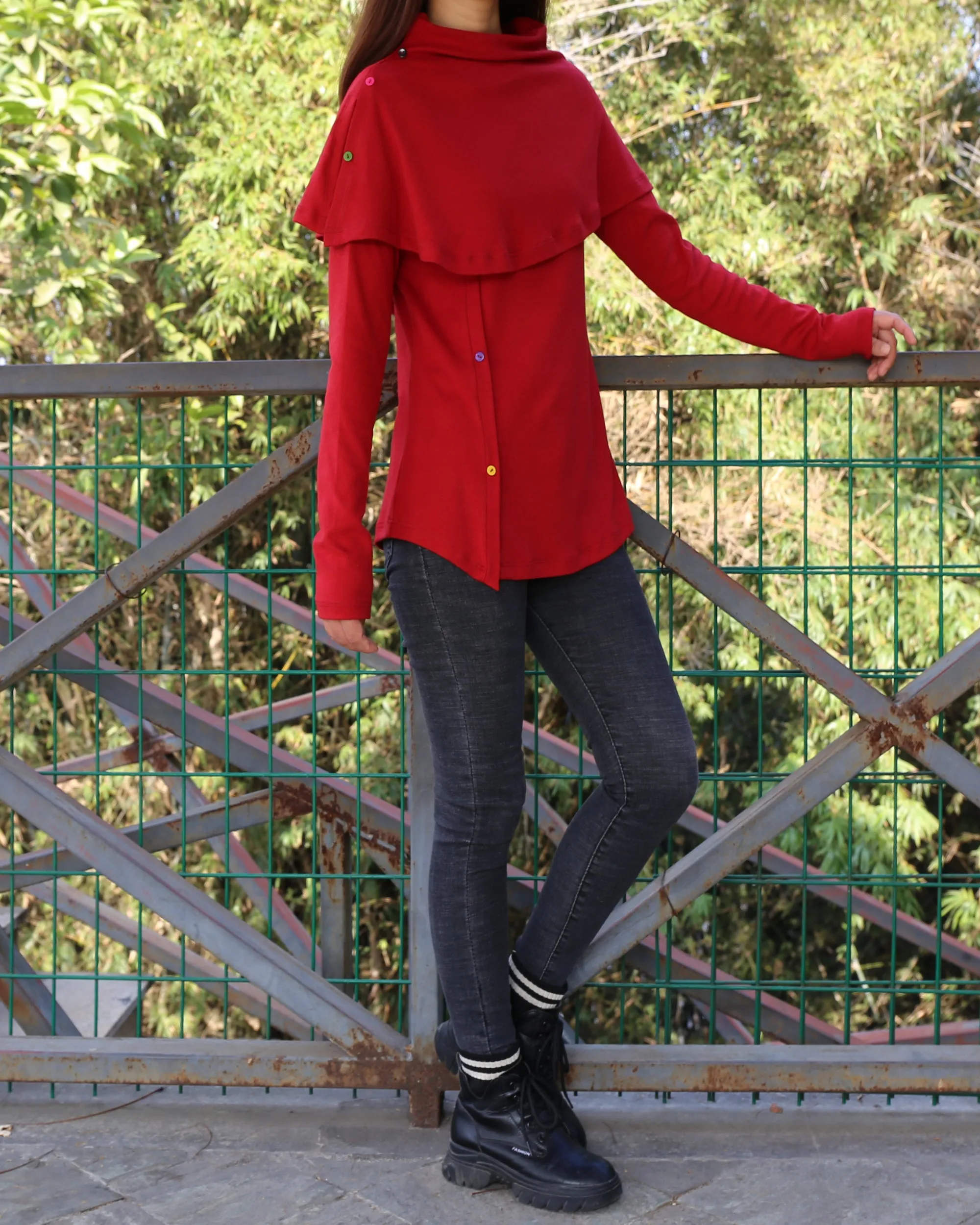 Women's bottoming shirt/long sleeve cotton top/customized top/Asymmetric t-shirt(Y1018)