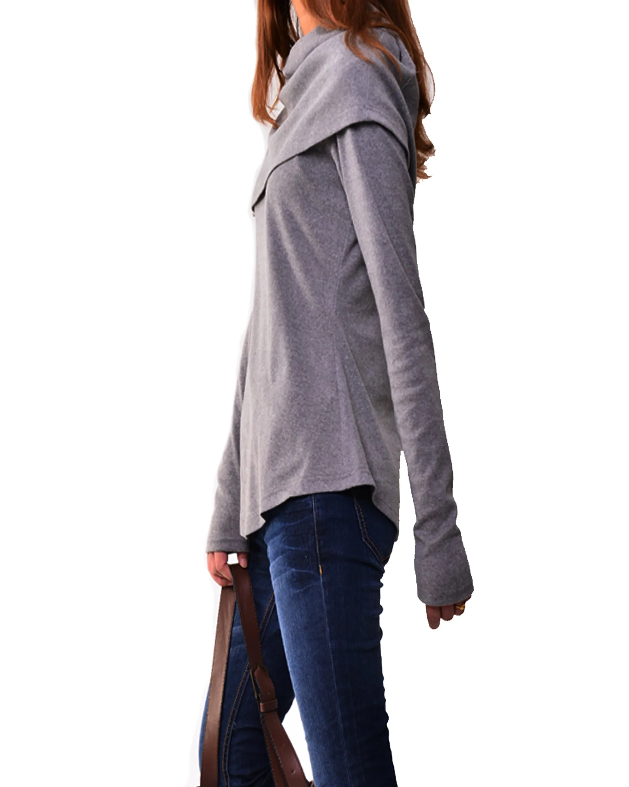 Women's bottoming shirt/long sleeve cotton top/customized top/Asymmetric t-shirt(Y1018)