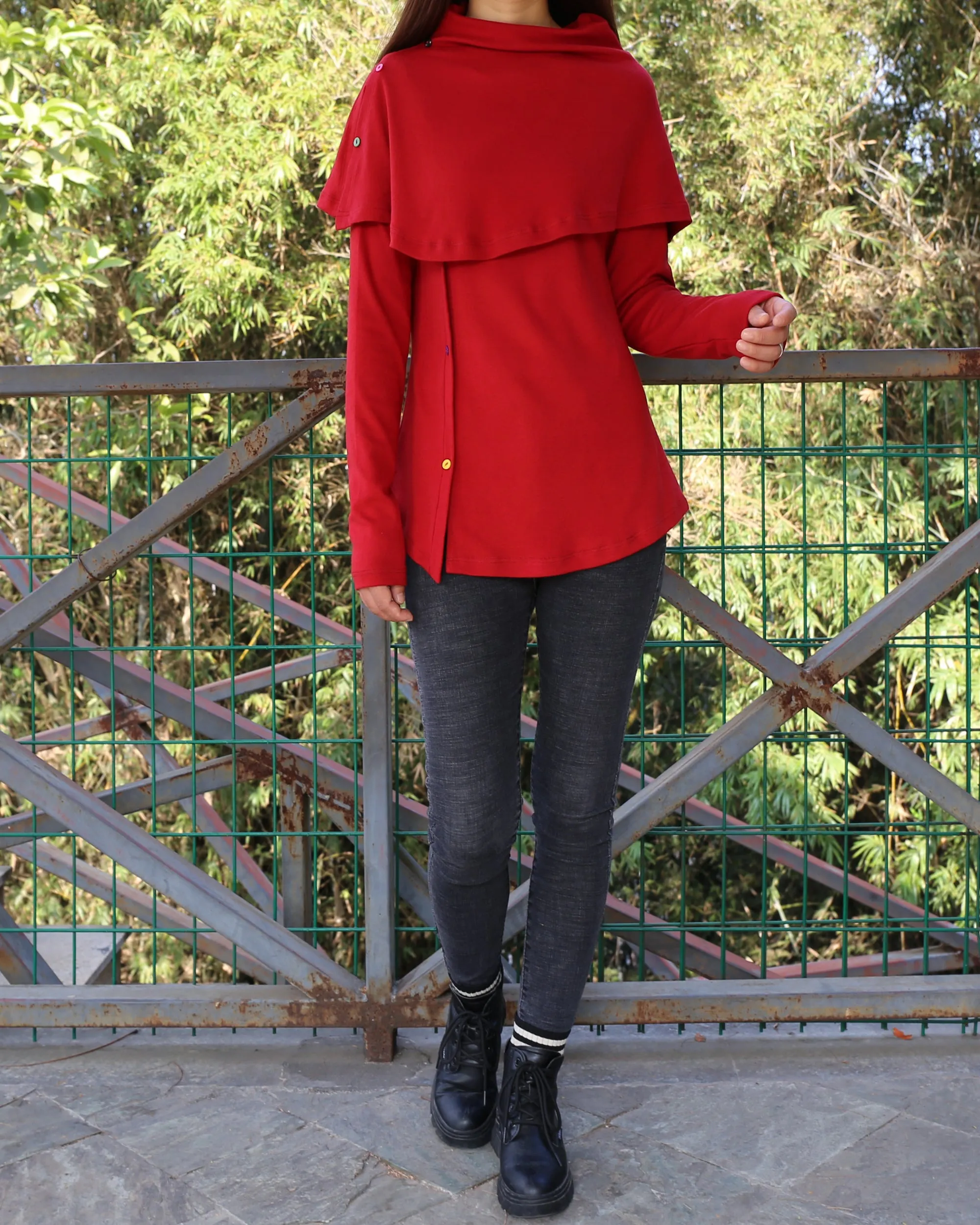 Women's bottoming shirt/long sleeve cotton top/customized top/Asymmetric t-shirt(Y1018)