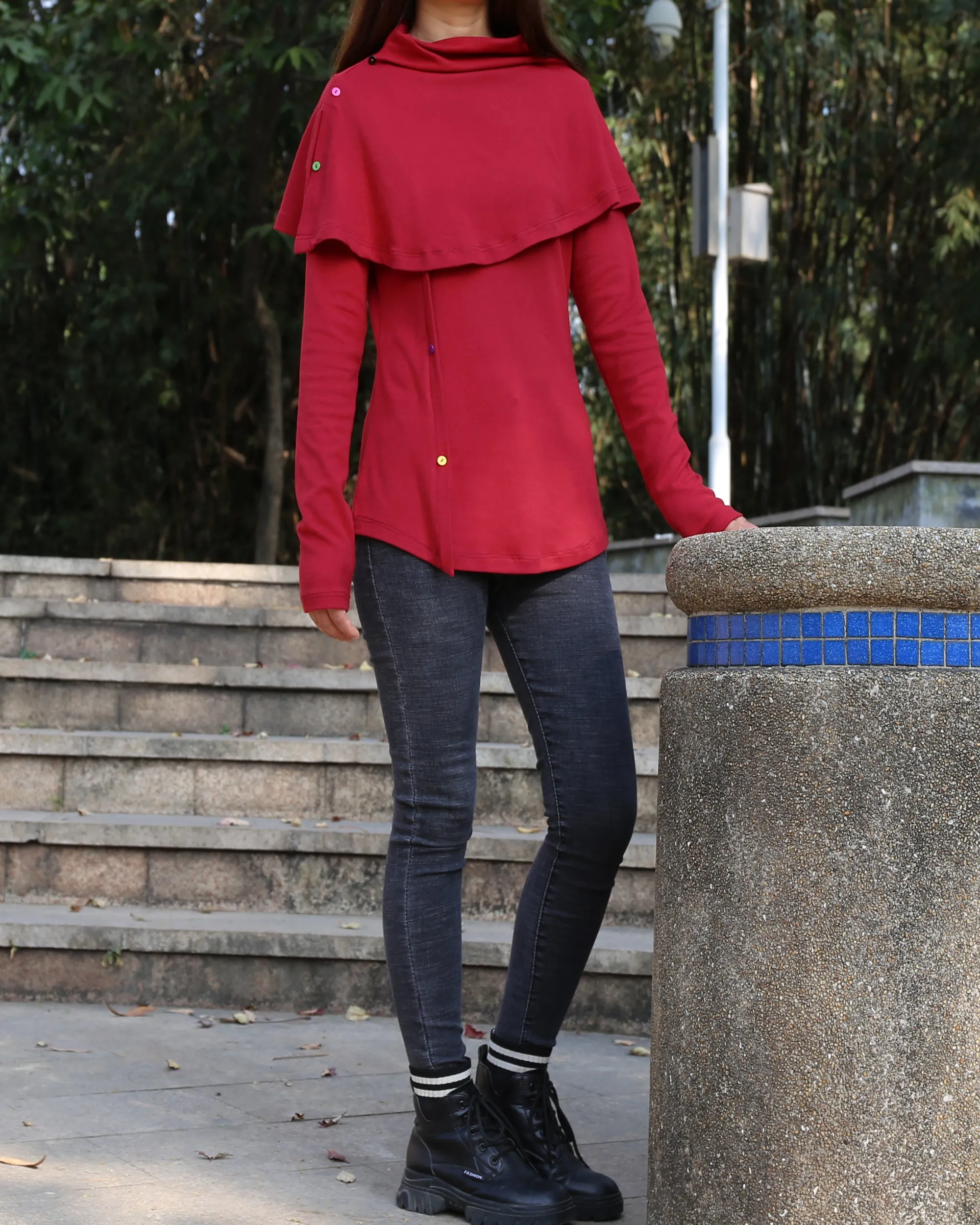 Women's bottoming shirt/long sleeve cotton top/customized top/Asymmetric t-shirt(Y1018)
