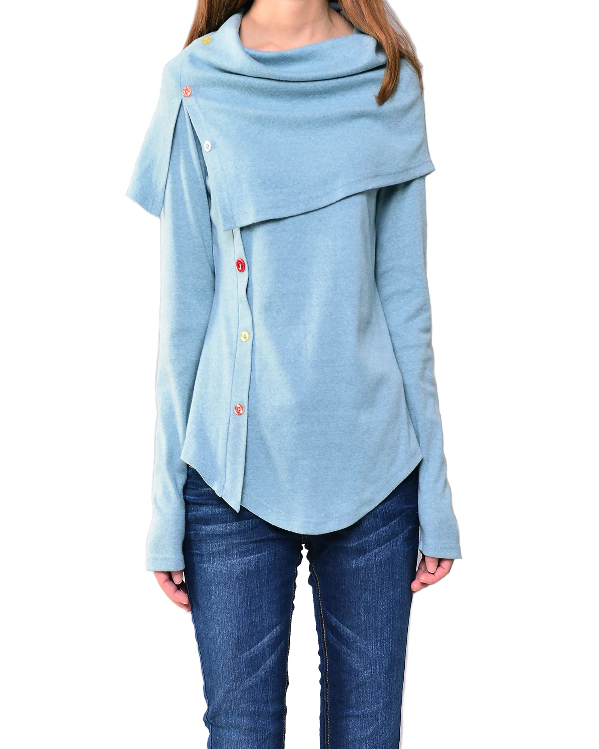 Women's bottoming shirt/long sleeve cotton top/customized top/Asymmetric t-shirt(Y1018)