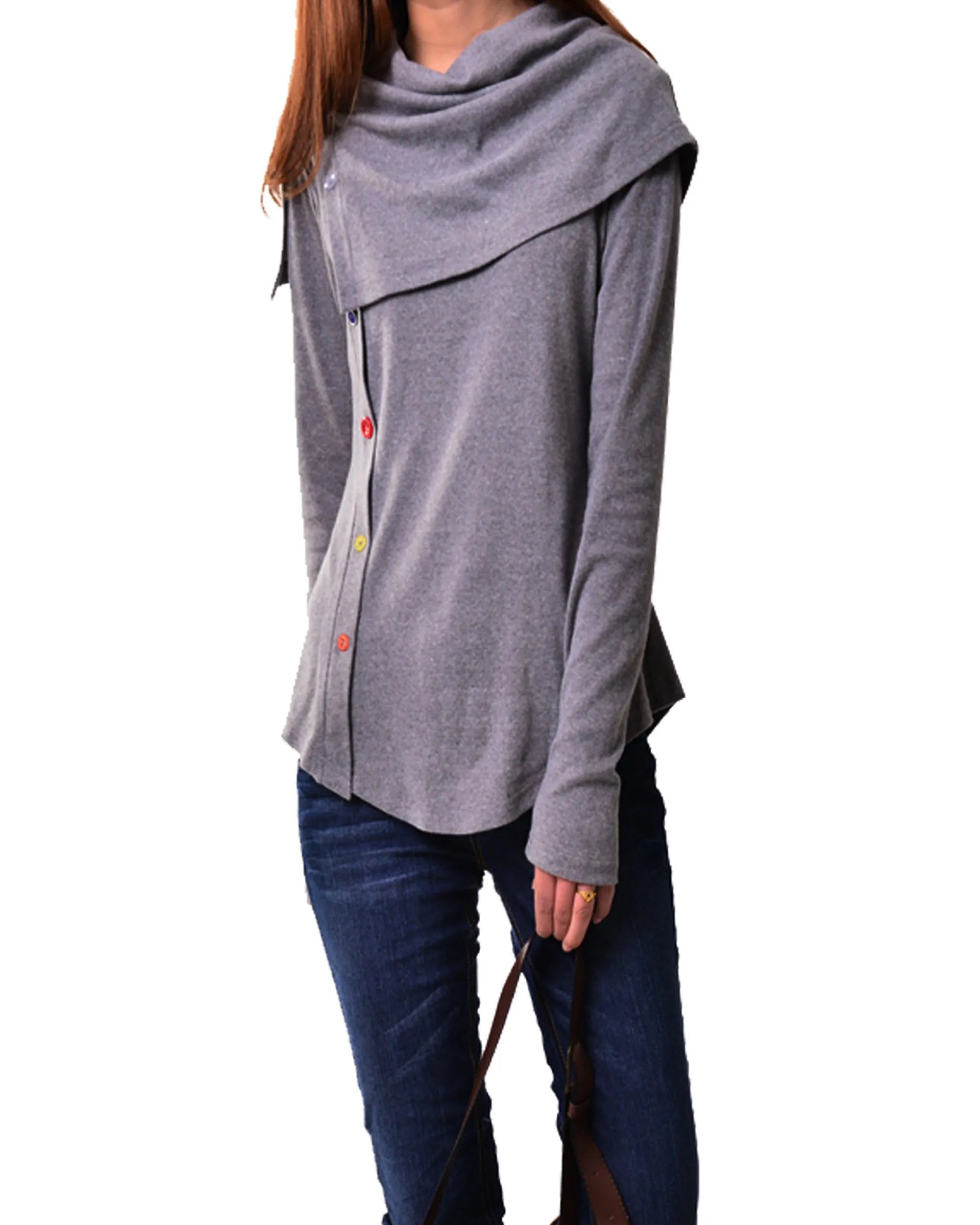 Women's bottoming shirt/long sleeve cotton top/customized top/Asymmetric t-shirt(Y1018)
