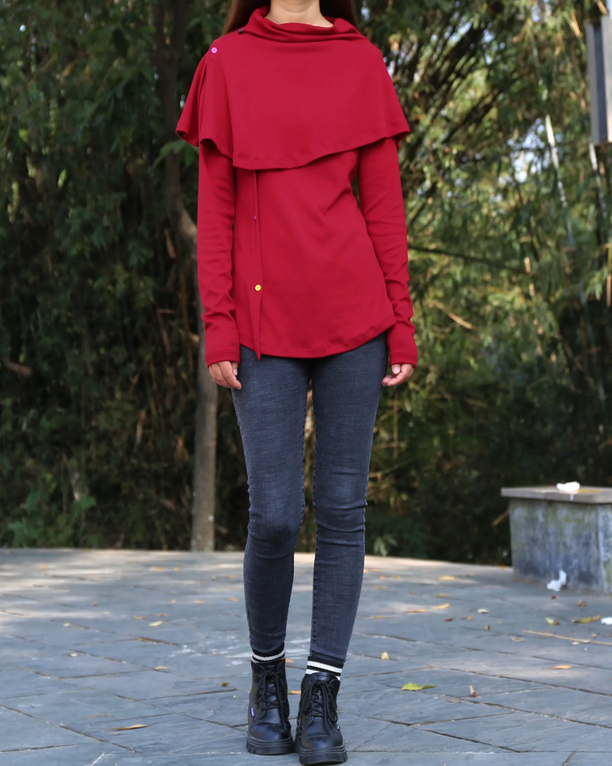 Women's bottoming shirt/long sleeve cotton top/customized top/Asymmetric t-shirt(Y1018)
